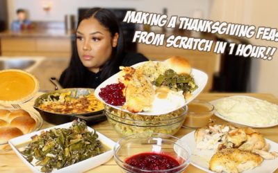 MAKING A THANKSGIVING FEAST IN 1 HOUR ** FULL RECIPE + MUKBANG