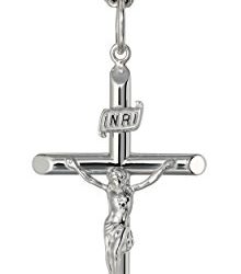 Men's Sterling Silver Crucifix Pendant Necklace with Stainless Steel Chain, 24"
