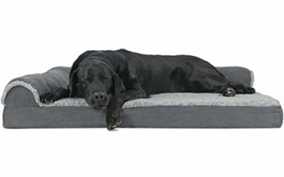 Furhaven Pet Dog Bed – Deluxe Orthopedic Two-Tone Plush Faux Fur & Suede L Shaped Chaise Lounge Living Room Corner Couch Pet Bed w/ Removable Cover for Dogs & Cats, Stone Gray, Jumbo