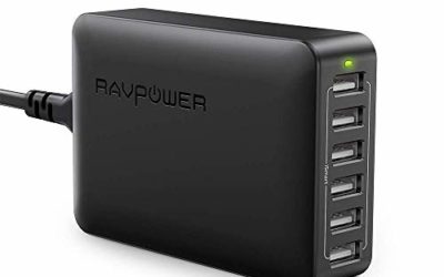 USB Charger RAVPower 60W 12A 6-Port Desktop USB Charging Station with iSmart Multiple Port, Compatible iPhone SE 11 Pro Max XS XR X iPad Pro Air Mini Galaxy S10 Note 10 Tablet and More (Black)