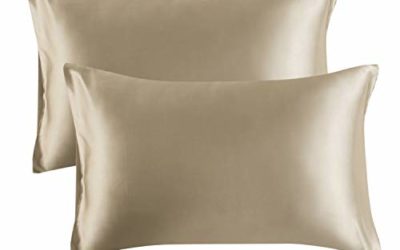 Bedsure Satin Pillowcase for Hair and Skin, 2-Pack – Queen Size (20×30 inches) Pillow Cases – Satin Pillow Covers with Envelope Closure, Taupe