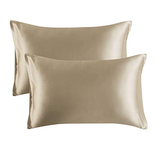 Bedsure Satin Pillowcase for Hair and Skin, 2-Pack – Queen Size (20×30 inches) Pillow Cases – Satin Pillow Covers with Envelope Closure, Taupe