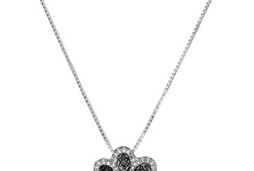 Sterling Silver Black and White Diamond Dog Paw Pendant Necklace (1/10 cttw), 18"