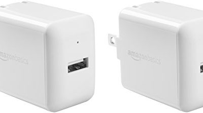 AmazonBasics One-Port 12W USB Wall Charger for Phone, iPad, and Tablet, 2.4 Amp, White, 2 Pack