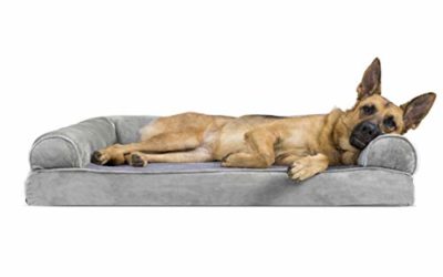 Furhaven Pet Dog Bed | Memory Foam Faux Fur & Velvet Traditional Sofa-Style Living Room Couch Pet Bed w/ Removable Cover for Dogs & Cats, Smoke Gray, Jumbo
