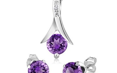 Gem Stone King Amethyst 925 Sterling Silver Round Cut Earrings Pendant Set 2.25 Carat with 18inches Silver Chain