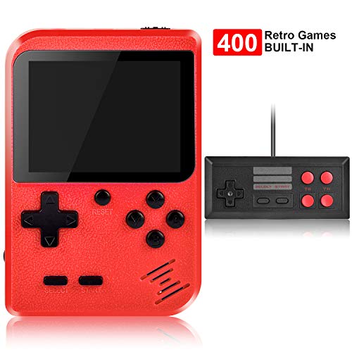 Handheld Game Console, Kiztoys Retro Game Console with 400 Classic Handheld Games, Supporting 2 Players & TV Connection, 800 mAh Rechargeable Battery