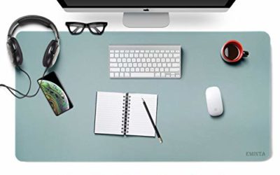 Dual-Sided Desk Pad Office Desk Mat, EMINTA Ultra Thin Waterproof PU Leather Mouse Pad Desk Blotter Protector, Desk Writing Mat for Office/Home (Light Blue/Silver, 31.5" x 15.7")