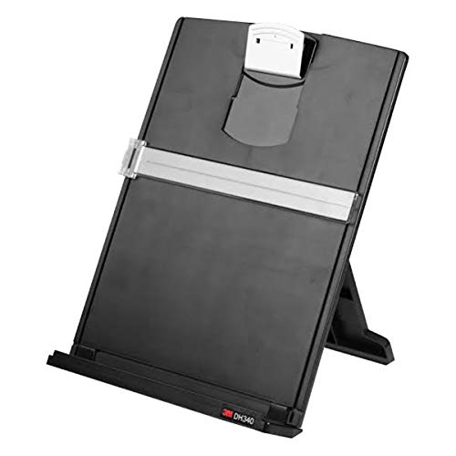 3M Desktop Document Holder with Adjustable Clip, Holds Letter, Legal and A4 Documents, Bottom Ledge Has Lip to Keep up to 150 Sheets Securely in Place, Folds Flat for Storage, Black (DH340MB),25 1/2" x 12"