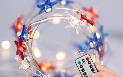 July 4th Independence Day LED String Lights, 16FT 50LEDs USA American Stars Flag Lights, USB and Battery Operated String Lights with Remote & Timer, for Bedroom Patriotic Decoration Memorial Day