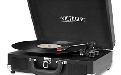 Victrola Vintage 3-Speed Bluetooth Portable Suitcase Record Player with Built-in Speakers | Upgraded Turntable Audio Sound| Includes Extra Stylus | Black