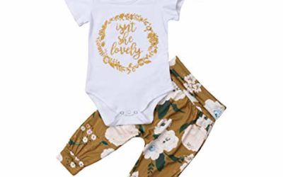 Isnt She Lovely 0-18M Infant Newborn Baby Girl Short Sleeve Bodysuit Tops Floral Pant Headband