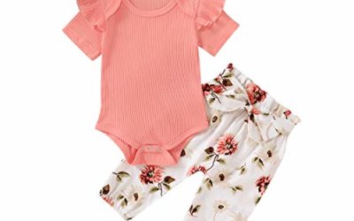 Newborn Baby Girl Clothes Long Sleeve Bodysuits Romper Floral Halen Pants Outfit Set (A-Pink Floral Sets, 0-3 Months)