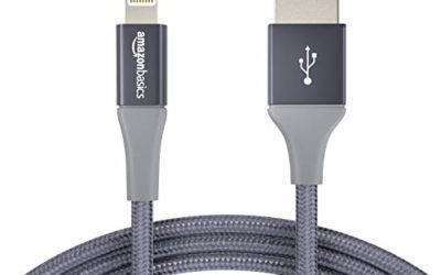 AmazonBasics Double Braided Nylon Lightning to USB Cable, Advanced Collection, MFi Certified iPhone Charger, Dark Gray, 6 Foot