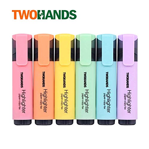 TWOHANDS Highlighter,Chisel Tip,6 Assorted Pastel Colors, for Adults & Kids,with Large Ink Reservoir for Extra Long Marking Performance