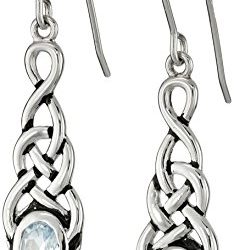 Sterling Silver Genuine Blue Topaz Celtic Knot Linear Drop Earrings