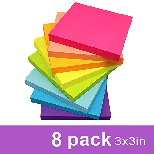 Sticky Notes 3×3 Inches,Bright Colors Self-Stick Pads, Easy to Post for Home, Office, Notebook, 8 Pads/Pack
