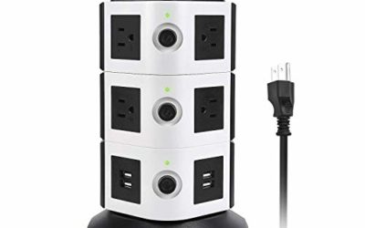 Power Strip Tower JACKYLED Surge Protector Electric Charging Station 3000W 13A 10 Outlets 4 USB Ports with 16AWG 6.5ft Heavy Duty Extension Cord for Home Office