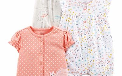 Simple Joys by Carter's Girls' 3-Pack Snap-up Rompers, dino/floral/Snail, 24 Months