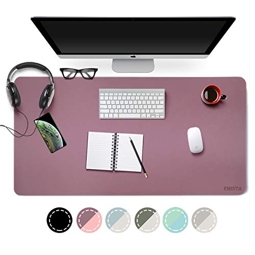 Dual Sided PU Leather Desk Pad, 2019 Upgrade Sewing Edge Office Desk Mat, Waterproof Desk Blotter Protector, Desk Writing Mat Mouse Pad (Purple/Pink, 31.5" x 15.7")
