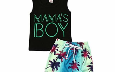 2Pcs Baby Boys Summer Clothing Sets Cute Mamas Boy Sleeveless Tank Tops T-Shirt+Palm Shorts Outfits (Black Tank Tops+Beach Shorts,6-12 Months)