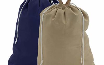 Household Essentials Blue and Beige 136-1 Set of 2 Large Laundry Bags with Handles and Drawstring