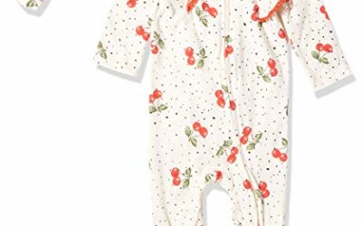Jessica Simpson Girls' Baby and Toddler Footie, A with Headband Cherry, 6-9 Months