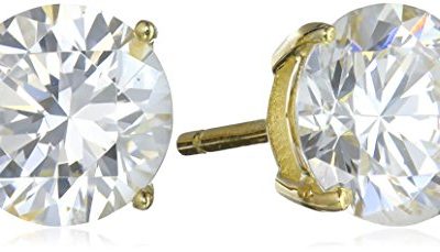 Amazon Essentials Yellow Gold Plated Sterling Silver Round Cut Cubic Zirconia Stud Earrings (8mm)