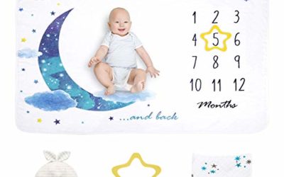 Baby Monthly Milestone Blanket | Extra Soft Fleece Baby Photo Blankets for Newborn 1-12 Months for Boy and Girl, Includes Bandana Drool Bib & Baby Hat