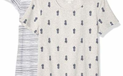 Amazon Essentials Women's 2-Pack Classic-Fit Short-Sleeve Crewneck T-Shirt, Grey Pineapple/Indigo Stripe, S