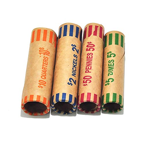 L LIKED 128 Assorted Coin Preformed Wrappers Rolls – Quarters, Pennies, Nickels and Dimes (128 Assorted)