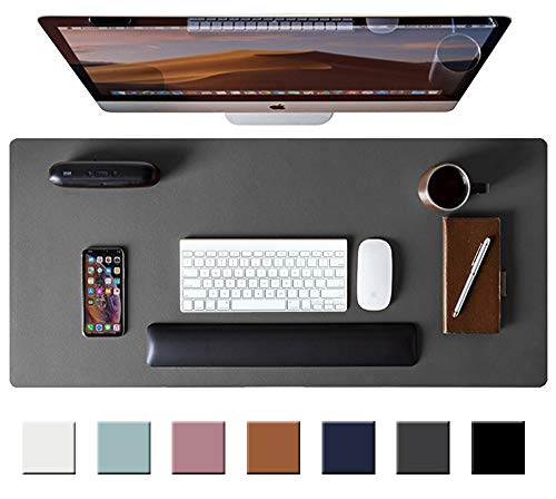 Leather Desk Pad Protector,Mouse Pad,Office Desk Mat,Non-Slip PU Leather Desk Blotter,Laptop Desk Pad,Waterproof Desk Writing Pad for Office and Home (Gray,36" x 17")