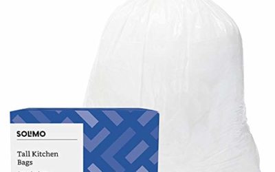 Amazon Brand – Solimo Tall Kitchen Drawstring Trash Bags, 13 Gallon, 200 Count