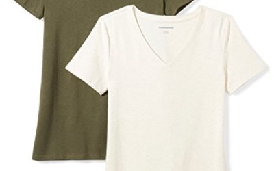 Amazon Essentials Women's 2-Pack Classic-Fit Short-Sleeve V-Neck T-Shirt, Olive/Oatmeal Heather, Medium