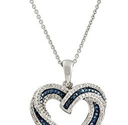 Sterling Silver Blue and White Diamond Heart Pendant Necklace (1/2 cttw), 18"