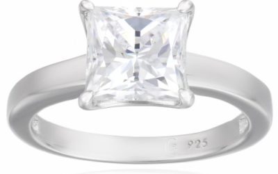 Platinum-plated Sterling Silver Princess-Cut Solitaire Ring made with Swarovski Zirconia (2 cttw), Size 6