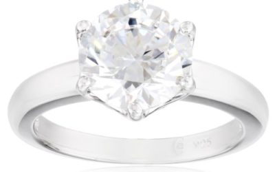 Platinum-Plated Sterling Silver Solitaire Ring set with Round Swarovski Zirconia (3 cttw), Size 8