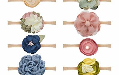 Baby Girl Tiny Flower Headbands Floral Bows Nylon Hair Bands Soft Elastic for Newborn Infant Toddlers 10 Pcs by JIAHANG