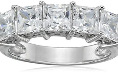 Platinum-Plated Sterling Silver Princess-Cut 5-Stone Ring made with Swarovski Zirconia (3 cttw), Size 7