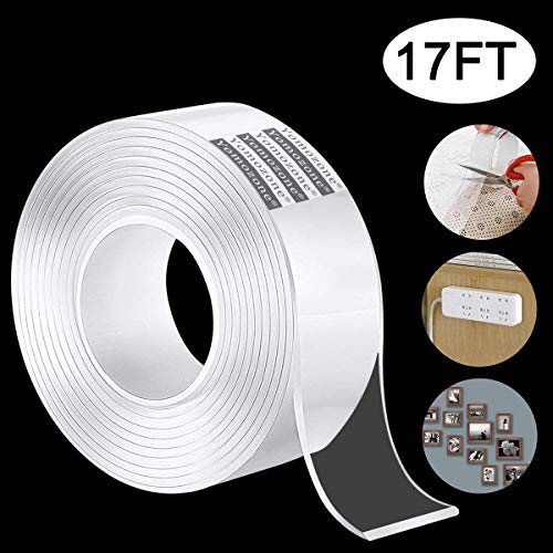 Double Sided Tape Heavy Duty Yomozone, Mounting Tape Multipurpose Reusable Traceless Strong Adhesive Carpet Mat Washable Clear Anti Slip Fix Tape Gel Grip Tape for Home Office Car-17 FT