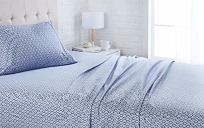 AmazonBasics Lightweight Super Soft Easy Care Microfiber Bed Sheet Set with 16" Deep Pockets – Twin XL, Blue Damask