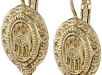 1928 Jewelry Brass Antique Inspired Oval Drop Earrings