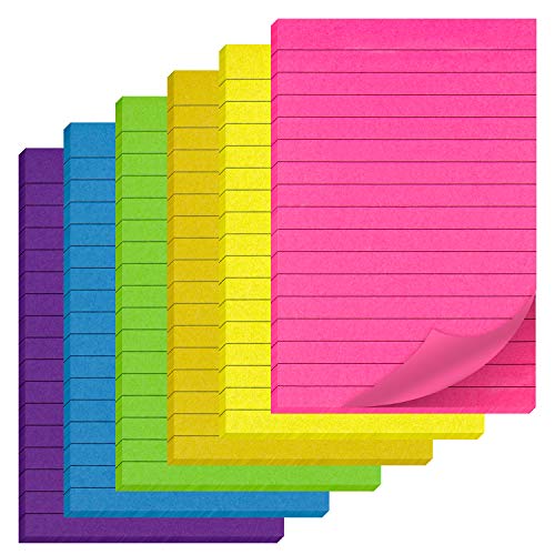 AIEX 6 Pack 300 Sheets Lined Sticky Notes 6 Bright Colors Self-Stick Notes Memo Notes for Office, School and Home (4 x 6 Inch)