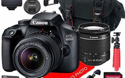 Canon EOS 4000D DSLR Camera w/Canon EF-S 18-55mm F/3.5-5.6 III Zoom Lens + Case + 32GB SD Card (15pc Bundle)