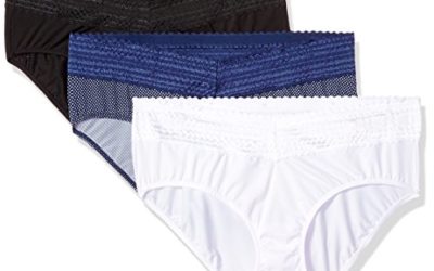 Warner's Women's Blissful Benefits No Muffin Top 3 Pack Hipster Panties, Black/White/Navy Mini Pindot Print, M