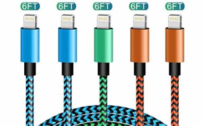 WUYA iPhone Charger MFi Certified 5 Pack – 6FT Lightning Cable Nylon Woven High Speed Data Sync Cord Compatible iPhone 11 Pro X XR max 8 7 6 6s Plus 5 SE – Color