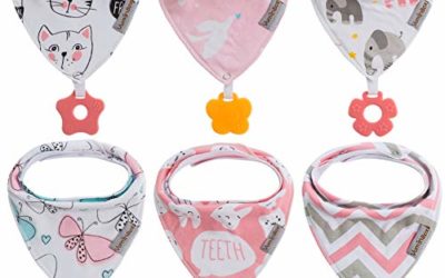 Baby Bandana Drool Bibs 6-Pack and Teething Toys 6-Pack Made with 100% Organic Cotton, Super Absorbent and Soft Unisex (Vuminbox) (6 – Pack Girl)
