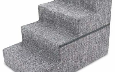 Made in USA Foldable Pet Steps/Stairs with CertiPUR-US Certified Foam by Best Pet Supplies – Gray Linen, 4-Steps (H: 22"), Model:STF241-L