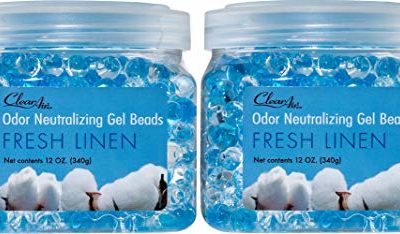 Clear Air Odor Eliminator Gel Beads – Air Freshener – Eliminates Odors in Bathrooms, Cars, Boats, RVs and Pet Areas – Made with Natural Essential Oils – Fresh Linen Scent – 2 Pack (2 x 12 Ounce)