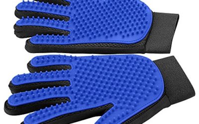 [Upgrade Version] Pet Grooming Glove – Gentle Deshedding Brush Glove – Efficient Pet Hair Remover Mitt – Enhanced Five Finger Design – Perfect for Dog & Cat with Long & Short Fur – 1 Pair (Blue)